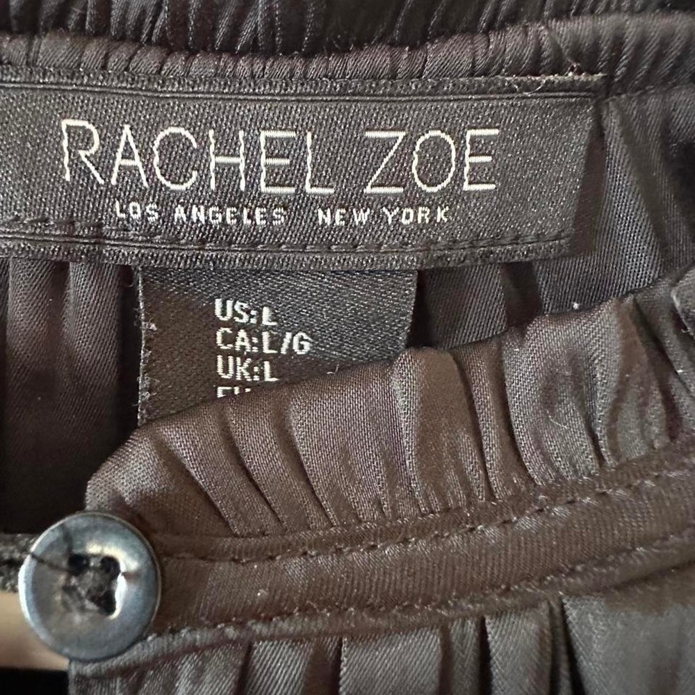 Rachel Zoe black satin blouse with pleated detailing, size L ‎ Romantic Goth